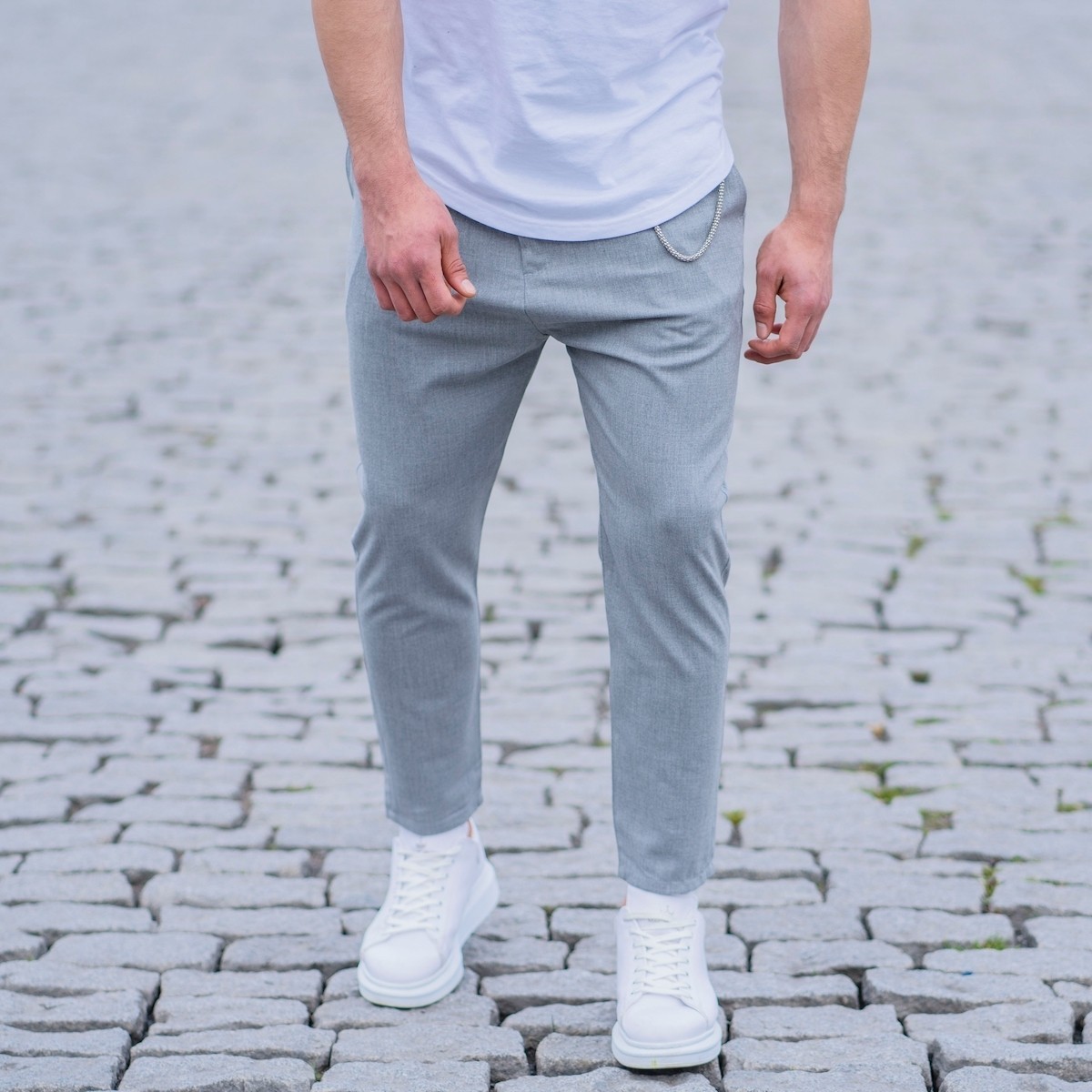 Gray Casual Slim-Fit Trousers