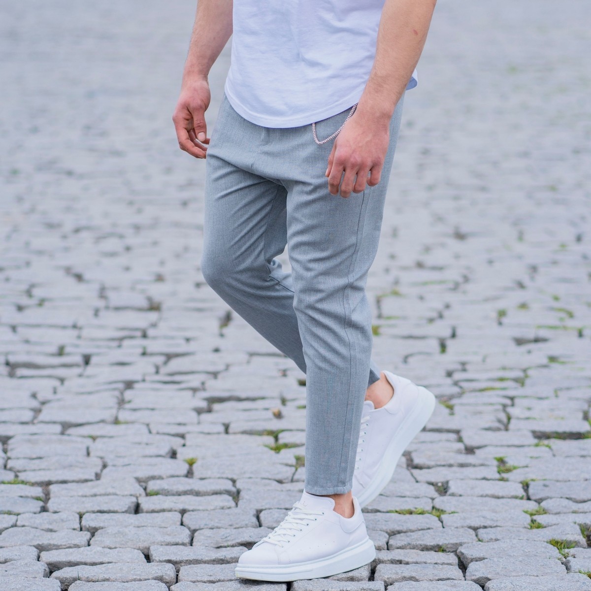 Gray Casual Slim-Fit Trousers 2