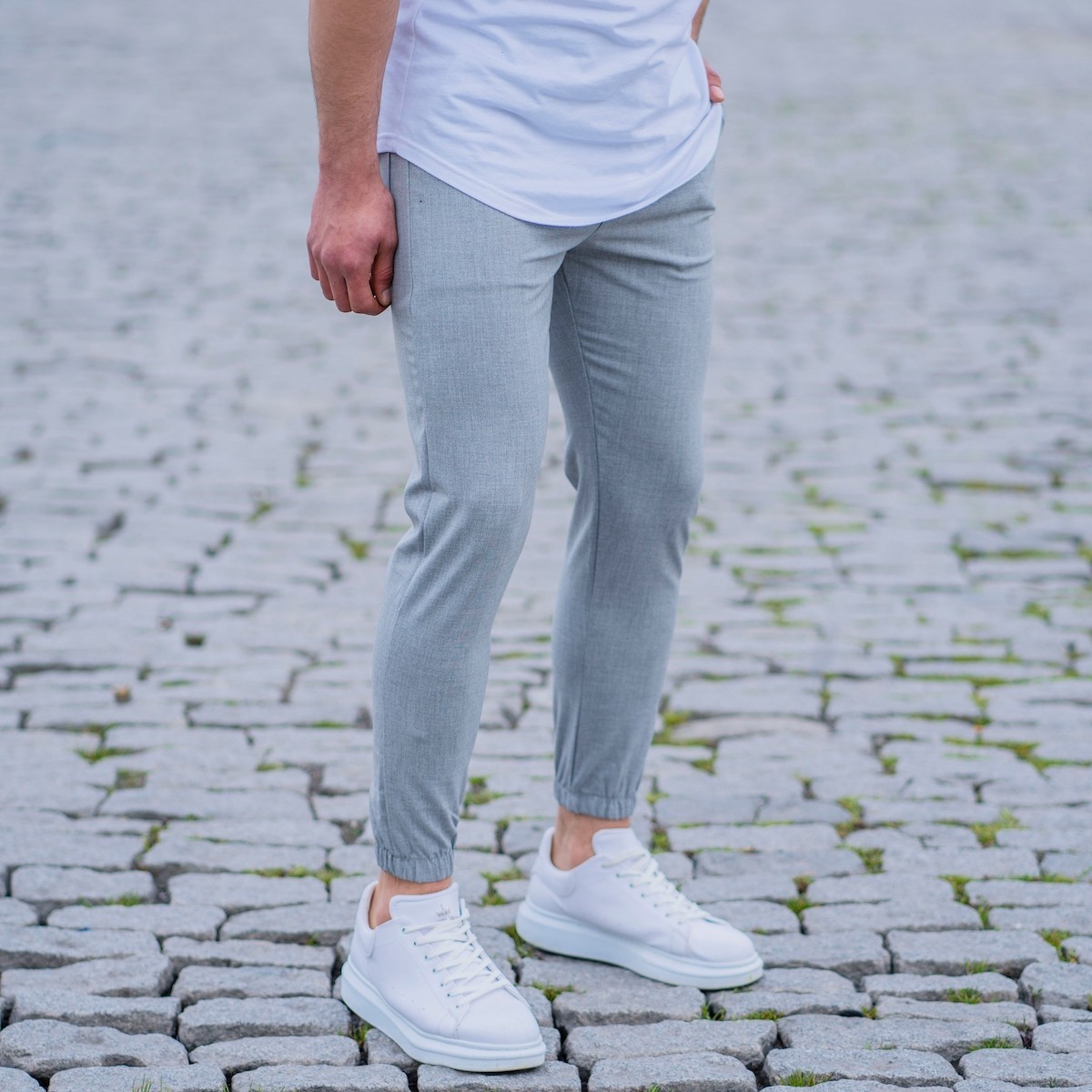 Gray Casual Slim-Fit Trousers