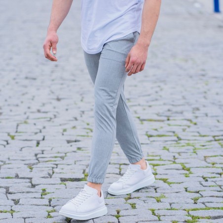 Gray Casual Slim-Fit Trousers