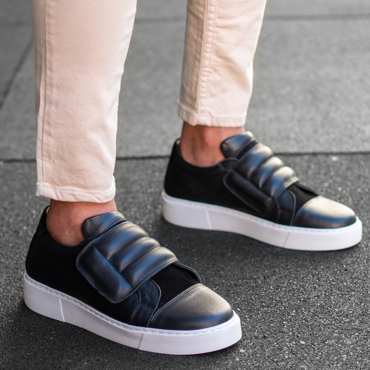 Uomo In Pelle Sneakers Scarpe Nero - 1 2