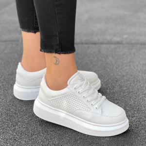 Women's Hype Sole Full Mesh Sneakers In Full White - 2