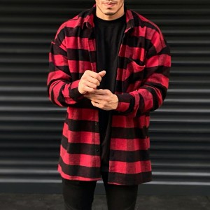Men's Plaid Woolen Oversize Shirt In Black&Red