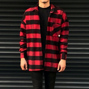 Men's Plaid Woolen Oversize Shirt In Black&Red