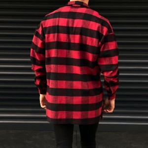 Men's Plaid Woolen Oversize Shirt In Black&Red