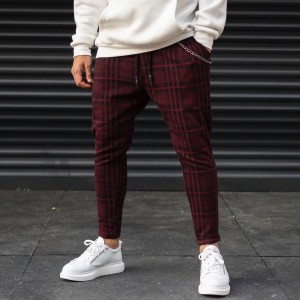 Pantalon De Survêtement Cachet À Carreaux Avec Détail Chaîne Pour Homme Rouge Claret