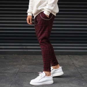 Pantalon De Survêtement Cachet À Carreaux Avec Détail Chaîne Pour Homme Rouge Claret