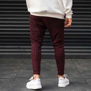 Pantalon De Survêtement Cachet À Carreaux Avec Détail Chaîne Pour Homme Rouge Claret