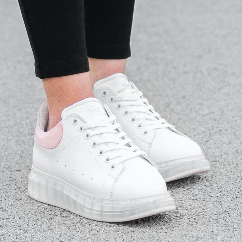 Sneakers O2 Hype Sole Trasparente da donna in bianco-rosa