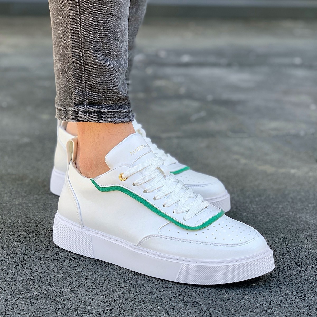 Heren Chunky Sneakers Groene Streep Designer Schoenen in Wit - 1 2