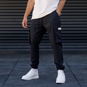 Men's Oversize Jogger Cargo Pants Skinny Leg Black