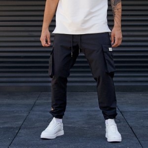 Men's Oversize Jogger Cargo Pants Skinny Leg Black