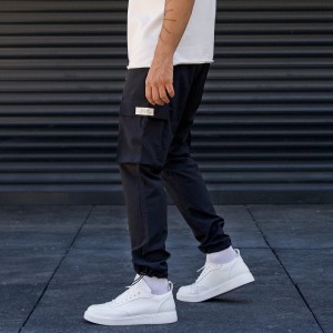 Men's Oversize Jogger Cargo Pants Skinny Leg Black