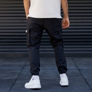 Men's Oversize Jogger Cargo Pants Skinny Leg Black