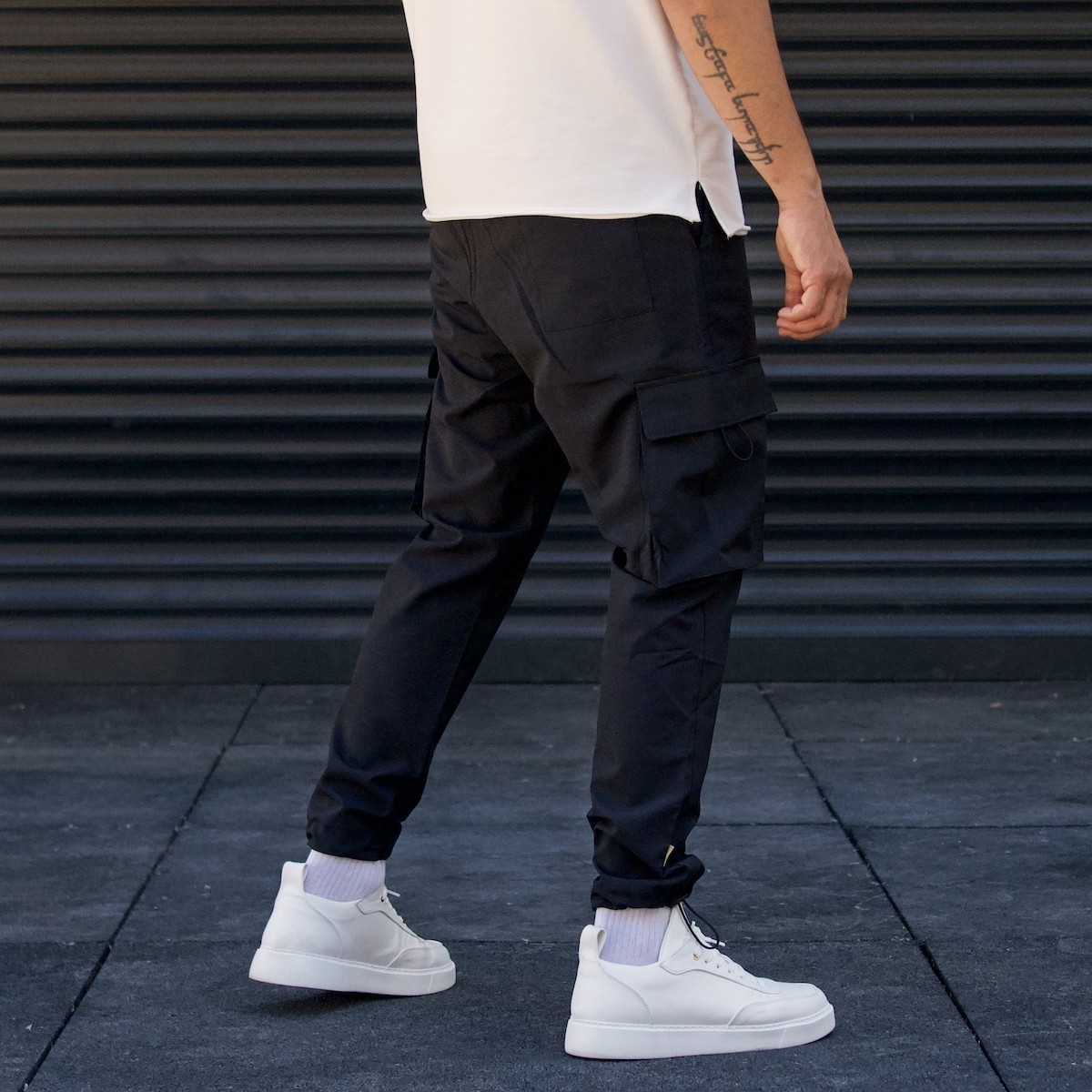 Men's Oversize Jogger Cargo Pants Skinny Leg Black