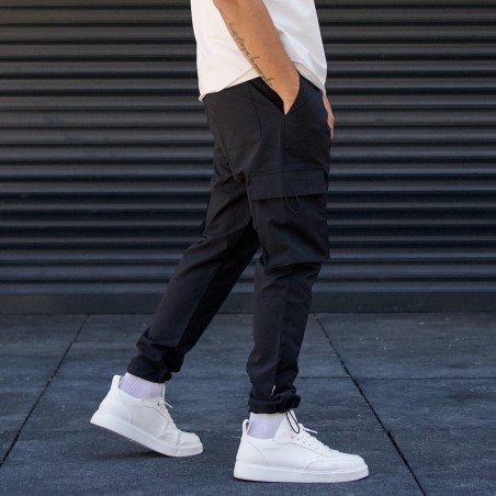 Men's Oversize Jogger Cargo Pants Skinny Leg Black
