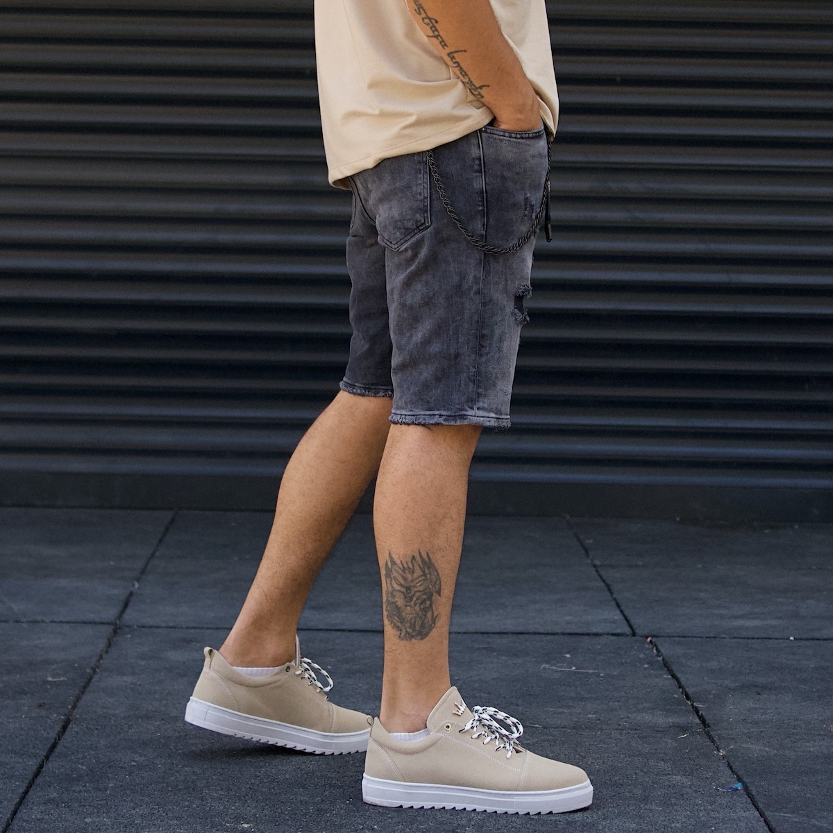 Men's Stonewashed Jeans Ripped Shorts Black