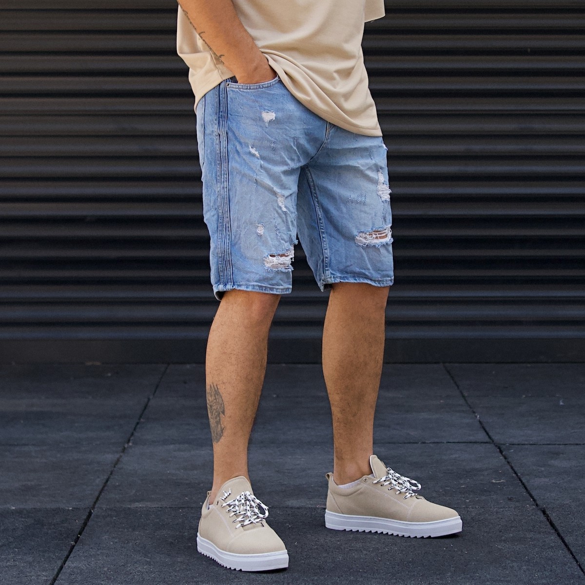 Men's Ripped Jeans Stonewashed Blue - 4