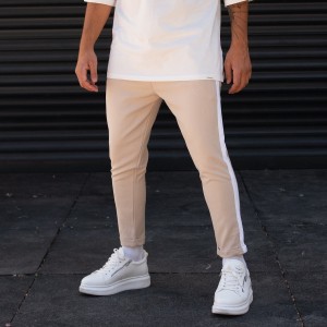 Pantaloni Comfort Fit Da Uomo Con Strisce Laterali In Beige