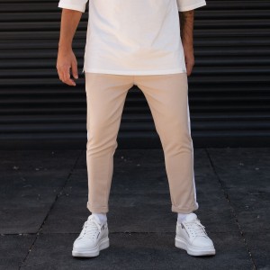 Pantaloni Comfort Fit Da Uomo Con Strisce Laterali In Beige