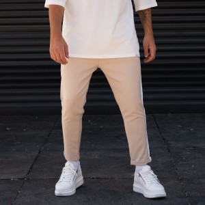 Pantaloni Comfort Fit Da Uomo Con Strisce Laterali In Beige