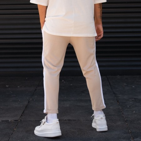 Pantaloni Comfort Fit Da Uomo Con Strisce Laterali In Beige