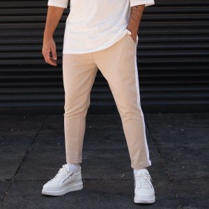 Pantaloni Comfort Fit Da Uomo Con Strisce Laterali In Beige