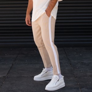 Pantaloni Comfort Fit Da Uomo Con Strisce Laterali In Beige