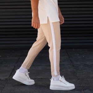 Pantaloni Comfort Fit Da Uomo Con Strisce Laterali In Beige
