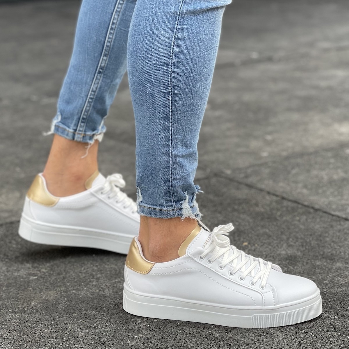 Hombre Bajo-Top Zapatillas Casual Oro-Blanco - 1 2