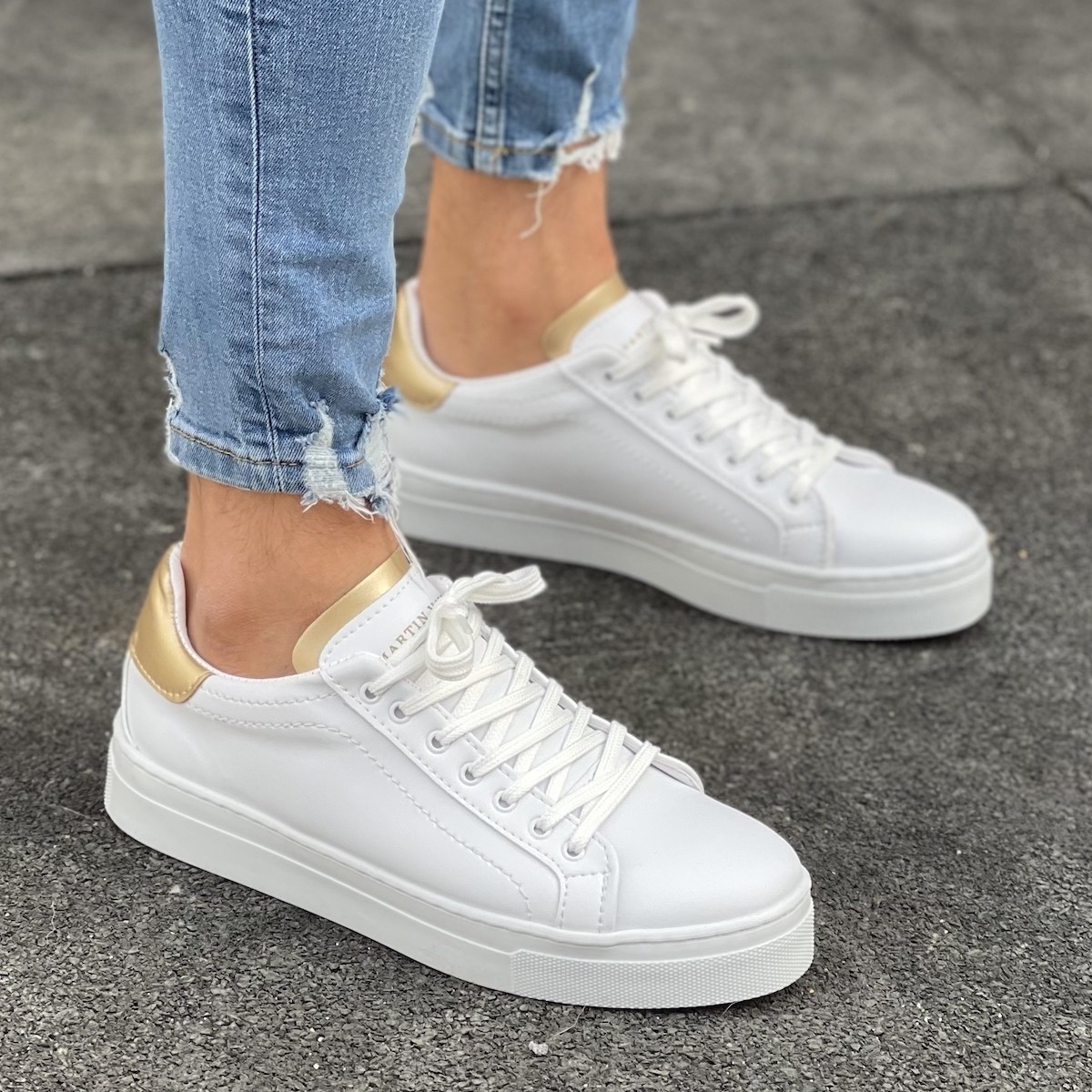 Hombre Bajo-Top Zapatillas Casual Oro-Blanco - 1