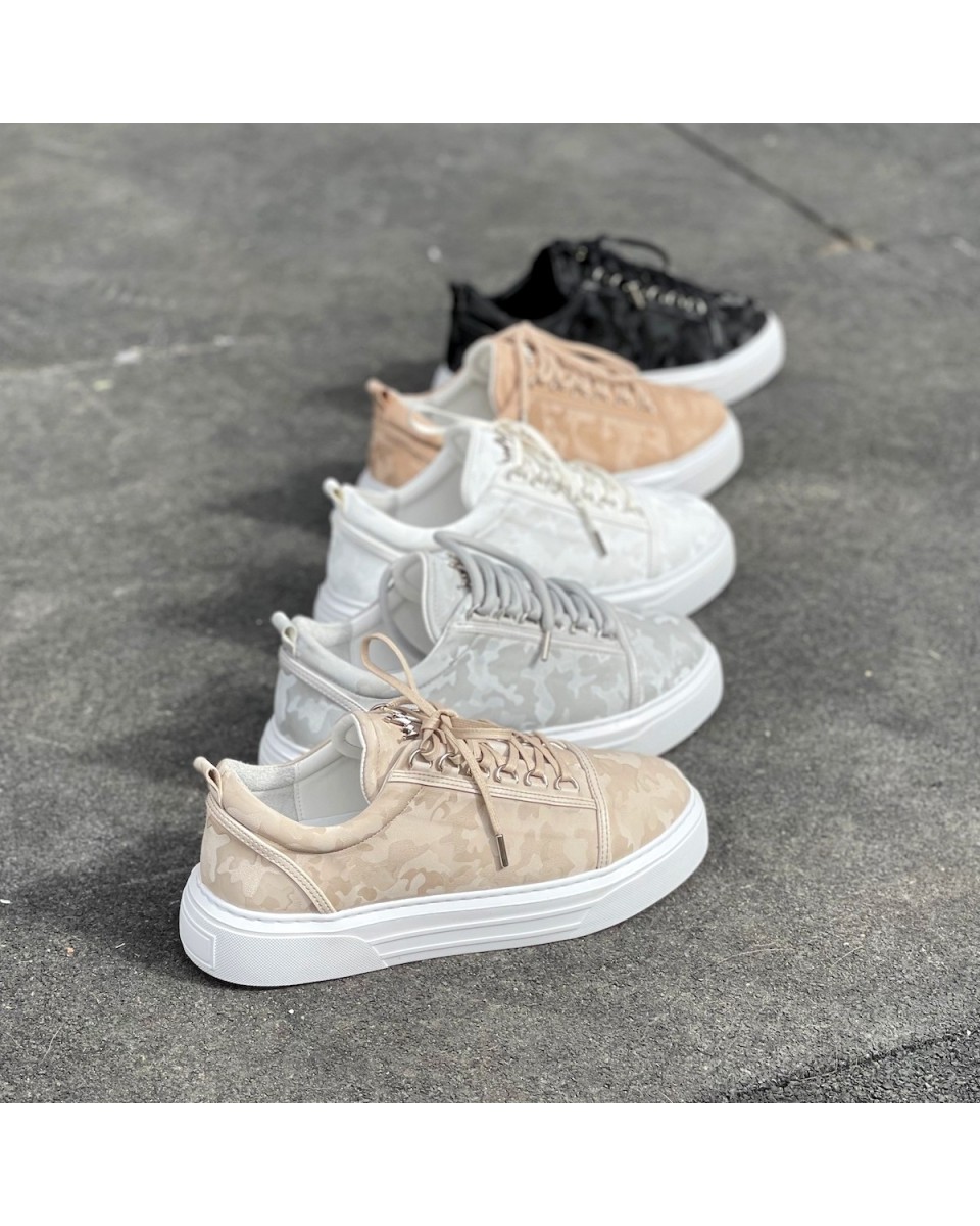 Men's Low Top Sneakers Crowned Shoes Camo Gray