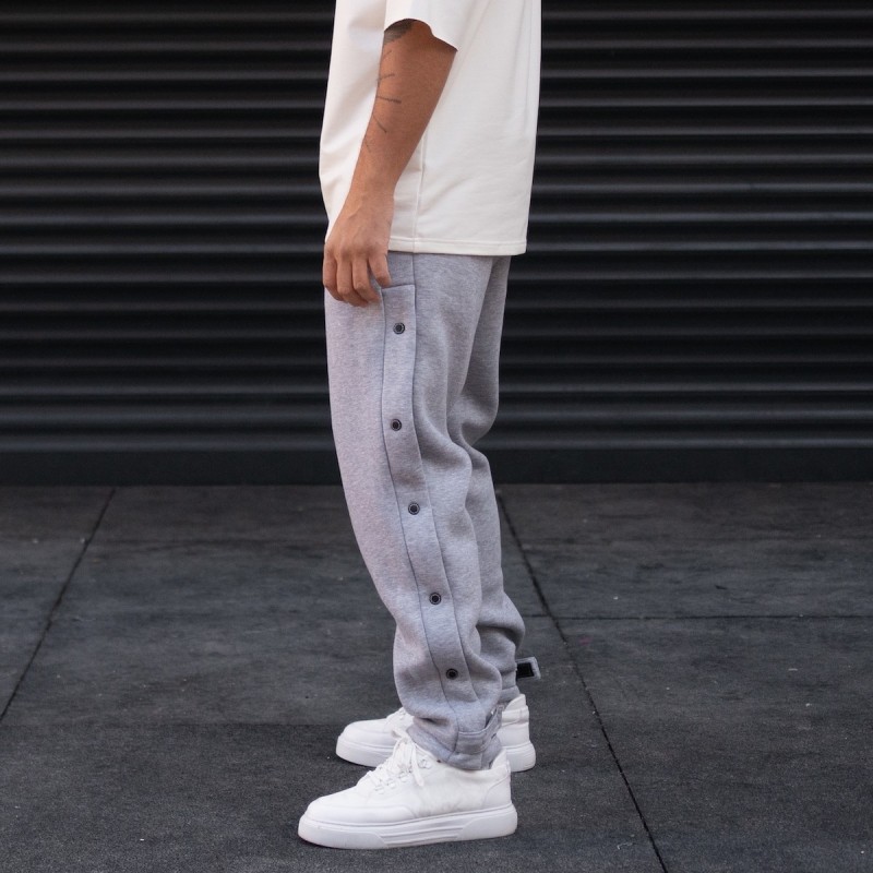 Pantalon de jogging oversize à boutons pour hommes, gris