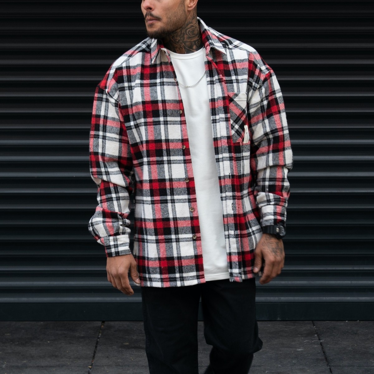 Men's Oversize Shirt Plaid Pattern Red