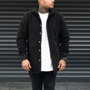Herren-Oversize-Shirt aus Fleece-Stoff, Schwarz,