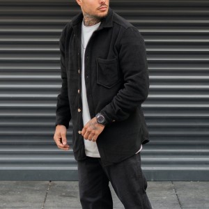 Herren-Oversize-Shirt aus Fleece-Stoff, Schwarz,