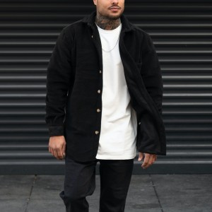 Herren-Oversize-Shirt aus Fleece-Stoff, Schwarz,