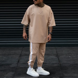 Survêtement Oversize Homme Design Rayé Spécial Crème