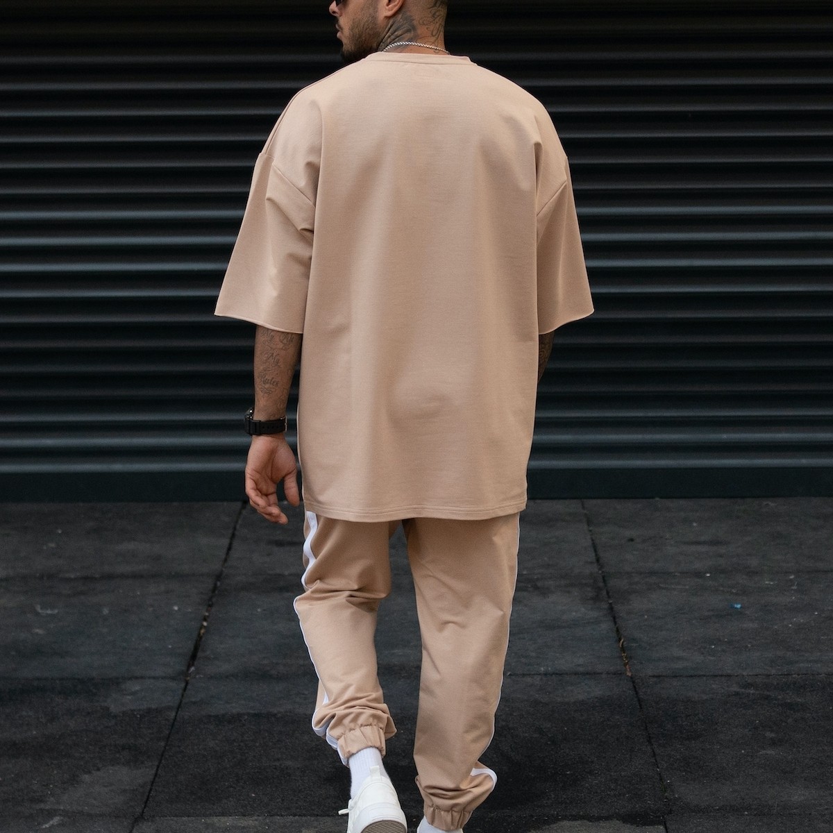 Survêtement Oversize Homme Design Rayé Spécial Crème