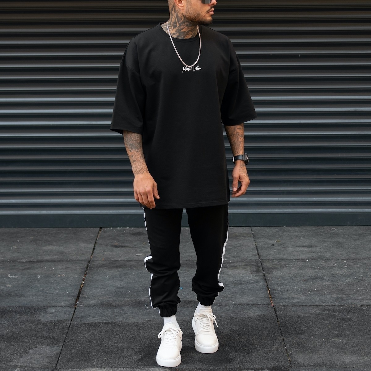 Men's Oversize Tracksuit Special Striped Design Black 2
