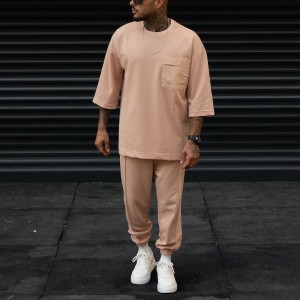 Men's Oversize Tracksuit Pocket Detail Light Designer Taupe - 1