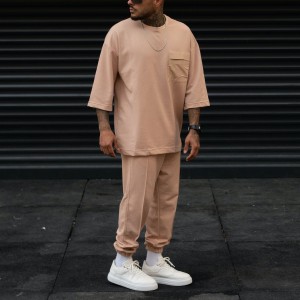 Men's Oversize Tracksuit Pocket Detail Light Designer Taupe - 3