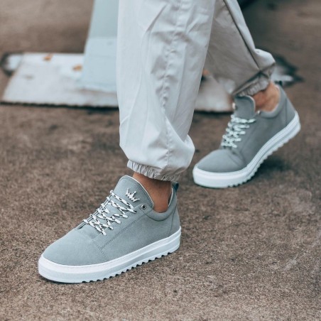 Uomo Basse In Pelle Scamosciata Sneakers Scarpe Grigio - 3