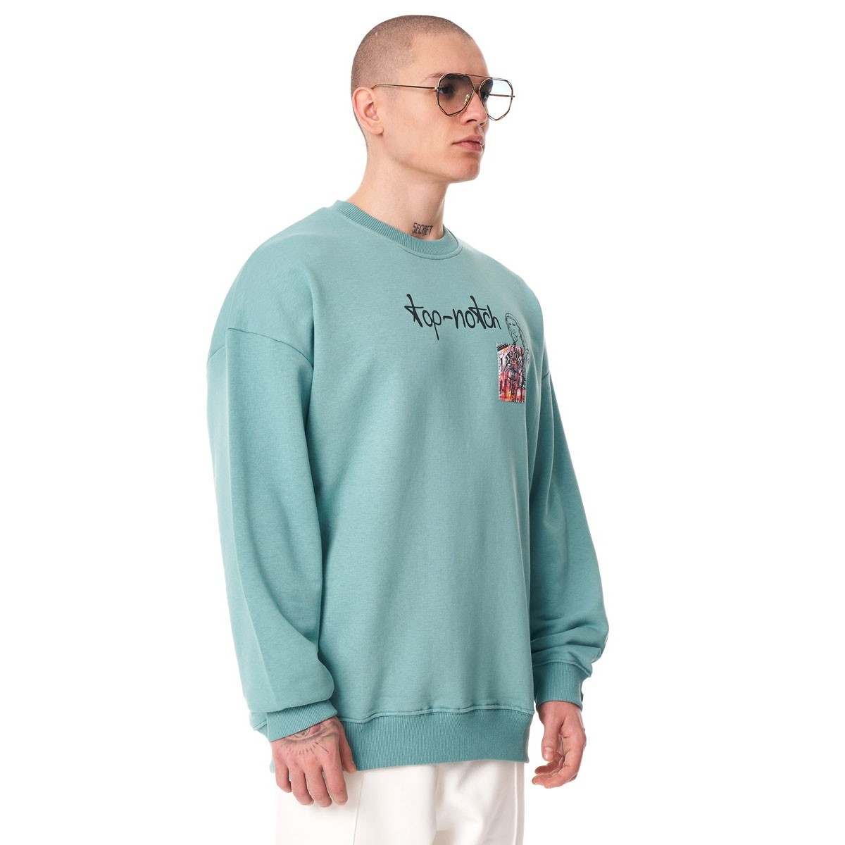 Men's Oversize Basic Sweatshirt Designer Graphic Print Mint Green 2
