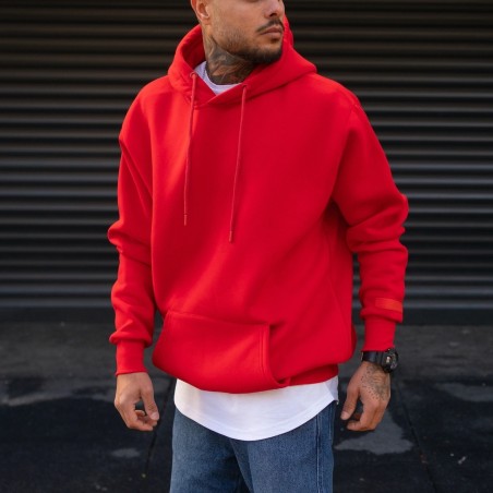 Sweat à capuche surdimensionné pour hommes, détail de la police au dos, rouge