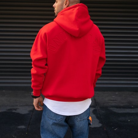 Sweat à capuche surdimensionné pour hommes, détail de la police au dos, rouge