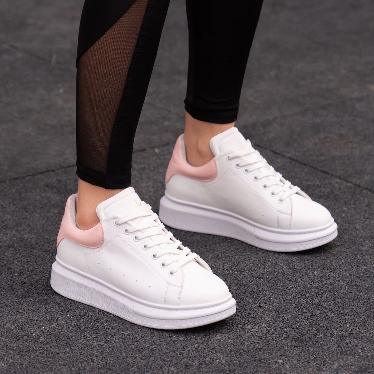 Martin Valen Women High Sole Sneakers White&Pink 2