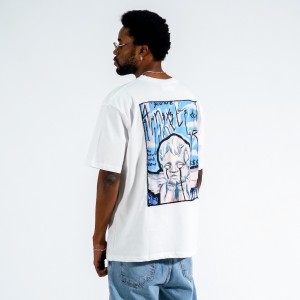 Hombres Camiseta blanca extragrande con estampado de letras en la parte delantera y espalda con estampado digital