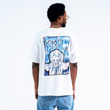 Hombres Camiseta blanca extragrande con estampado de letras en la parte delantera y espalda con estampado digital