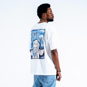 Hombres Camiseta blanca extragrande con estampado de letras en la parte delantera y espalda con estampado digital